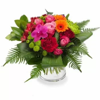 Colour Pop Flower Bouquet Colour Pop Flower Bouquet Featuring Roses, Carnations, Alstroemeria, Santini, Phalaenopsis, And Greenery In A Vibrant Hand-Tied Arrangement.