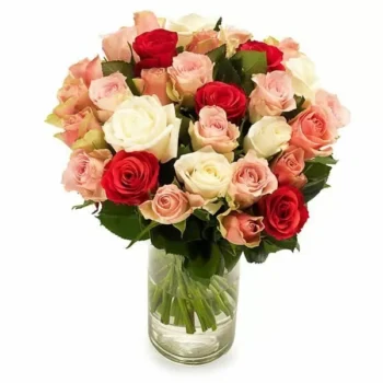 Aqua-Packed Bouquet Of Roses In Soft Reds, Pinks, And Creams. Stem Count May Vary For A Unique, Elegant Finish.