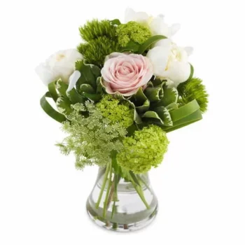 Delicate Meadow Flower Bouquet Hand-Tied Bouquet Featuring Pink Peonies, Roses, Carnations, And Delicate Ammi With Lush Green Foliage.