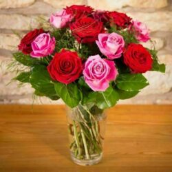 12 Pink and Red Roses Flower Bouquet