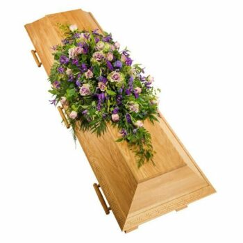 Natural Violet Double-Ended Spray Featuring Violet And Purple Flowers With Roses, Lisianthus, Chrysanthemums, And Lush Greenery.