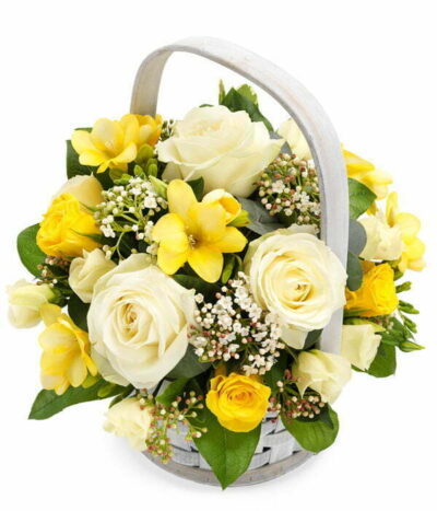 Yellow and White Flower Basket