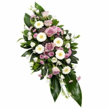 Lilac Double-Ended Spray Featuring Soft Lilac And Cream Flowers Arranged In A Symmetrical Design With Lush Greenery For A Serene Tribute.