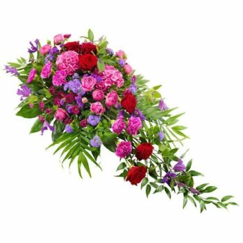 Pink &Amp; Red Spray Featuring Pink Roses And Red Germini Arranged In A Flowing Single-Ended Design With Lush Greenery In Oasis® Foam.