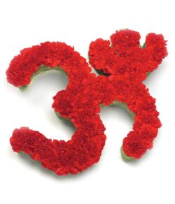 Hindu Flower Tribute Hindu Om-shaped floral tribute featuring rich red Carnations arranged with precision for a spiritual and elegant design.