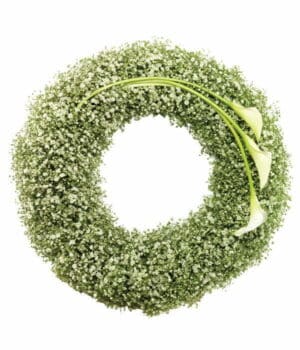 Calla Lily Flower Wreath Round White Floral Wreath With Delicate Gypsophila And Elegant White Calla Lilies Arranged In A Graceful Design.