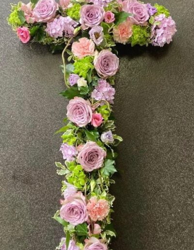 Lilac And Pink Cross Funeral Tribute